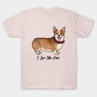 I Love My Corgi Dog With Rose Necklace T-Shirt